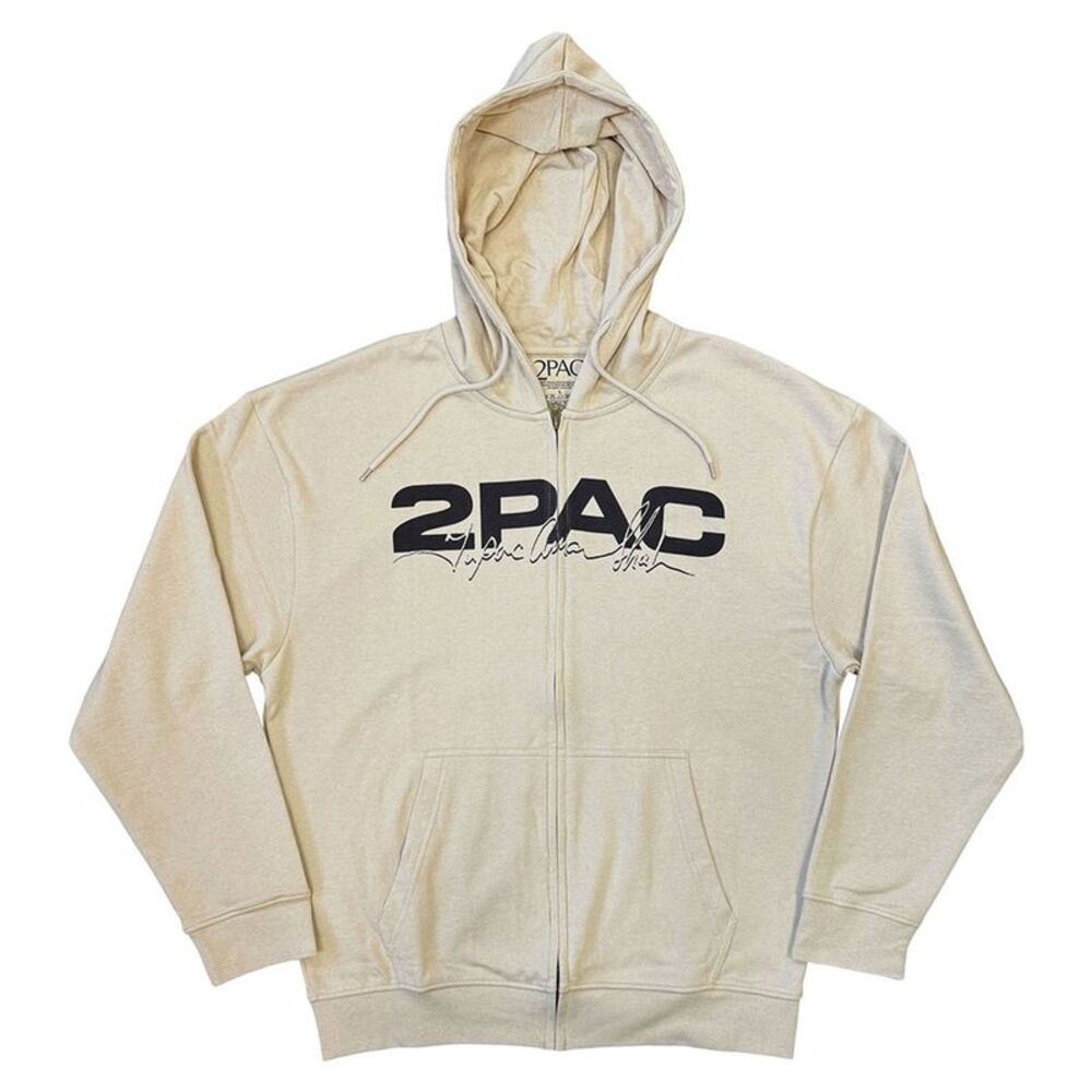 Tupac Shakur Unisex Adult Portrait Logo Full Zip Hoodie / Sand